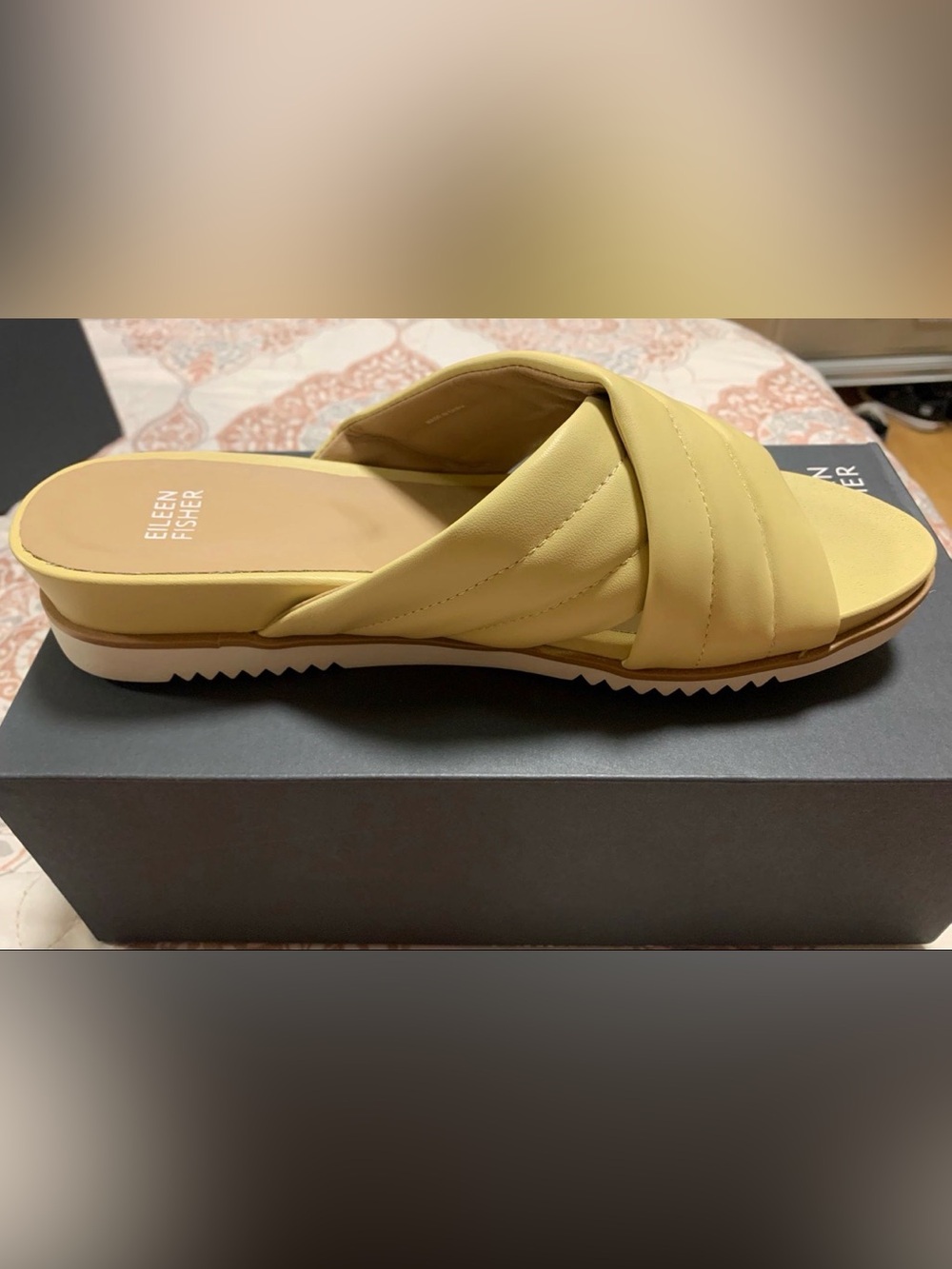 Eileen Fisher Padded Crossover Slide Sandals in Lemon